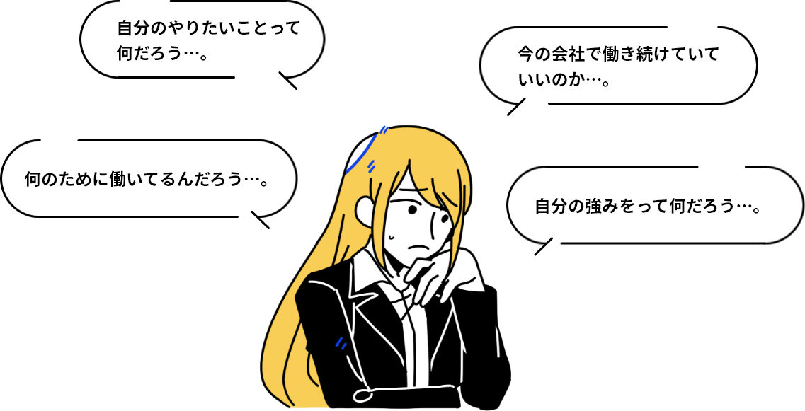 自分のやりたいことって
何だろう…。今の会社で働き続けていて
いいのか…。